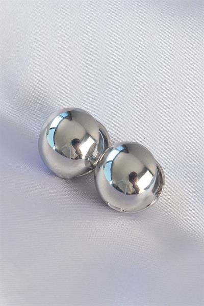Pirinç Gümüş Renk İçi Boş Minimal Topçuk Küpe – PRT3500EB01533
