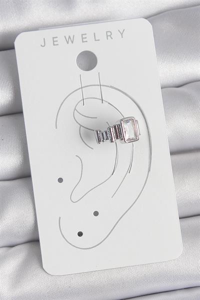 Pirinç Gümüş Renk Kare Zirkon Taşlı Kadın Kıkırdak Model Küpe – PRT3500EB06043