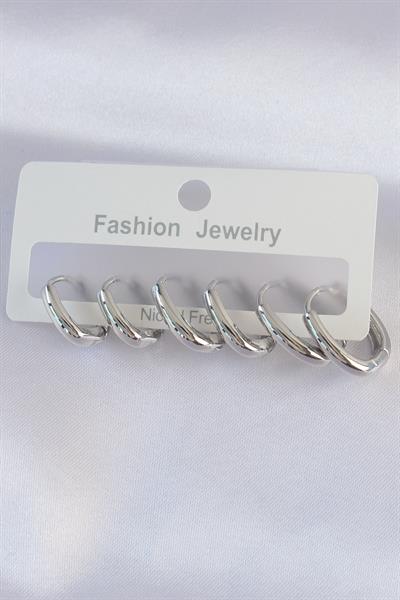 Pirinç Gümüş Renk Oval Küpe Seti – PRT3500EB01547