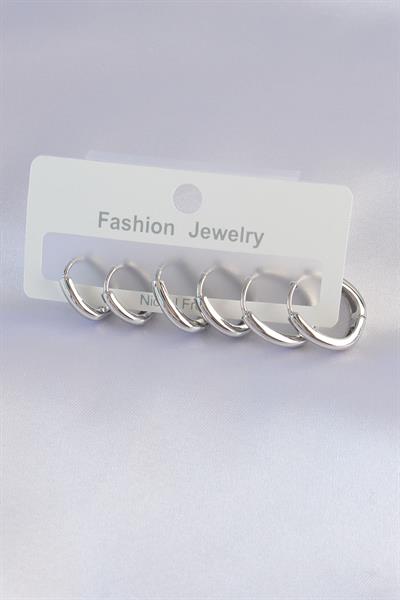 Pirinç Gümüş Renk Oval Küpe Seti – PRT3500EB01547