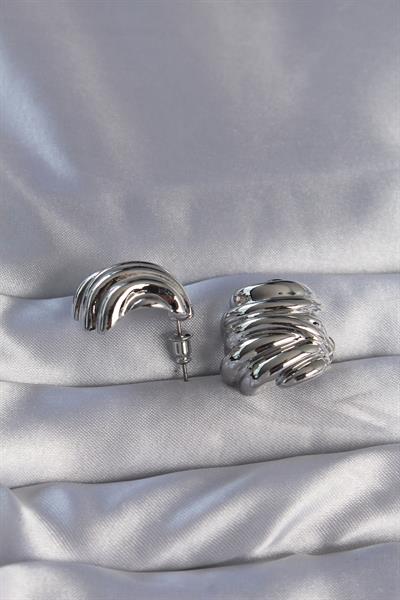 Pirinç Gümüş Renk Tırtıklı Bombe Model Küpe – PRT3500EB01742
