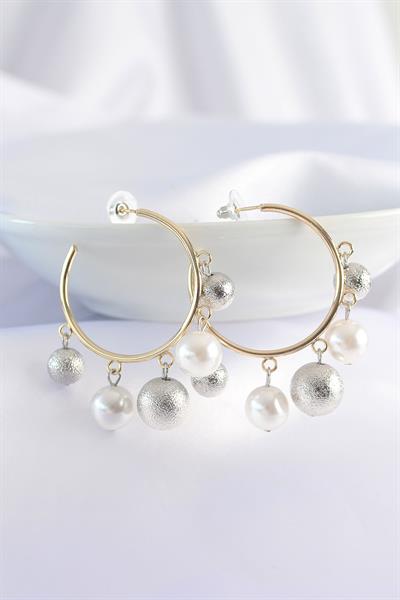 Pirinç Gümüş Renk Topçuk Model Gold Renk Halka Küpe – PRT3500EB01404