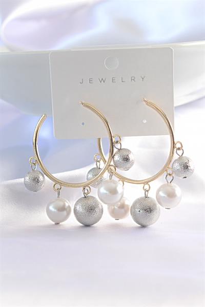 Pirinç Gümüş Renk Topçuk Model Gold Renk Halka Küpe – PRT3500EB01404