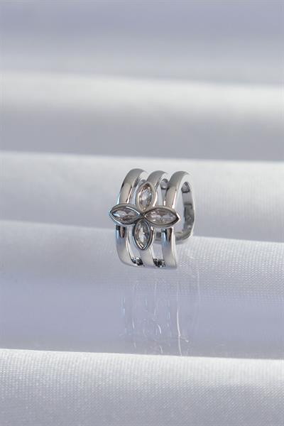 Pirinç Gümüş Renk Yonca Earcuff Küpe – PRT3500EB02048
