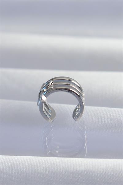 Pirinç Gümüş Renk Yonca Earcuff Küpe – PRT3500EB02048