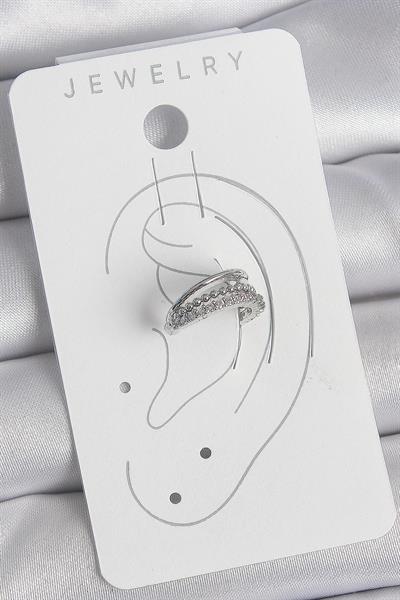 Pirinç Gümüş Renk Zirkon Taşlı 3Lü Sıralı Kadın Kıkırdak Küpe – PRT3500EB06037
