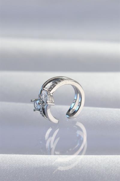 Pirinç Gümüş Renk Zirkon Taşlı Damla Earcuff Küpe – PRT3500EB02052