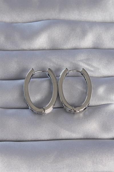 Pirinç Gümüş Renk Zirkon Taşlı Oval Model Küpe – PRT3500EB01733
