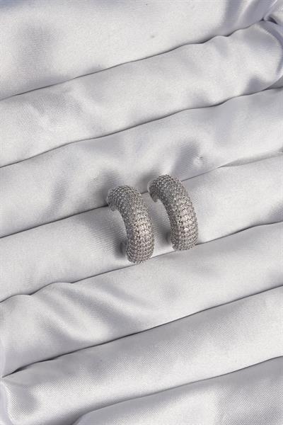 Pirinç Gümüş Renk Zirkon Taşlı Yarım Halka Küpe – PRT3500EB01844
