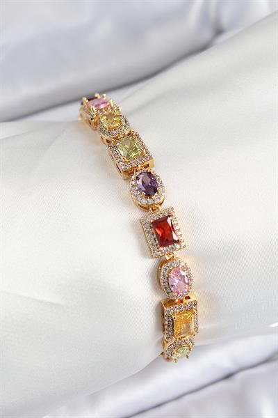 Pirinç Karışık Zirkon Taşlı Baget Model Gold Renk VIP Seri Kadın Bileklik - PRT3500EB07856