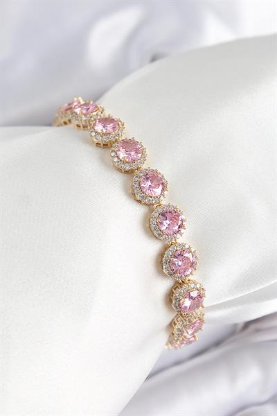Pirinç Pembe Zirkon Taşlı Daire Baget Model Gold Renk VIP Seri Kadın Bileklik – PRT3500EB07864
