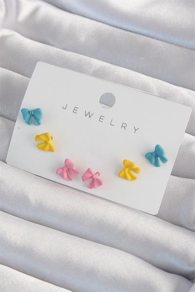 Pirinç Rengarenk Mineli Minimal Fiyonk Küpe Seti – PRT3500EB02040