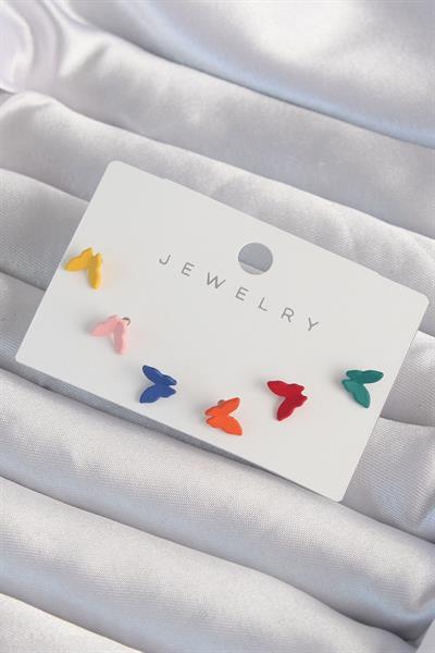 Pirinç Rengarenk Mineli Minimal Kelebek Küpe Seti – PRT3500EB02039