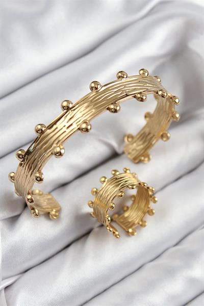 Pirinç Topcuk Model Gold Renk Bileklik Yüzük Set – PRT3500EB08013