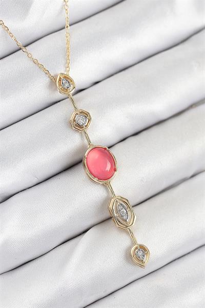 Pirinç Zincir Pembe Gold Renk Zirkon Taşlı Y Kolye – PRT3500EB08845
