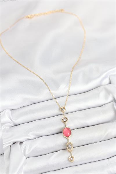 Pirinç Zincir Pembe Gold Renk Zirkon Taşlı Y Kolye – PRT3500EB08845