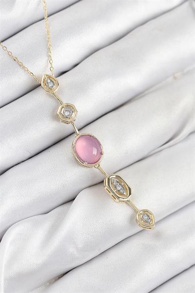 Pirinç Zincir Pembe Gold Renk Zirkon Taşlı Y Kolye – PRT3500EB08843