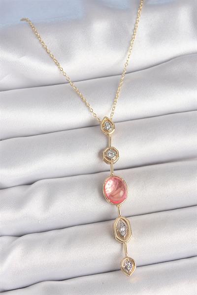 Pirinç Zincir Pembe Gold Renk Zirkon Taşlı Y Kolye – PRT3500EB06166