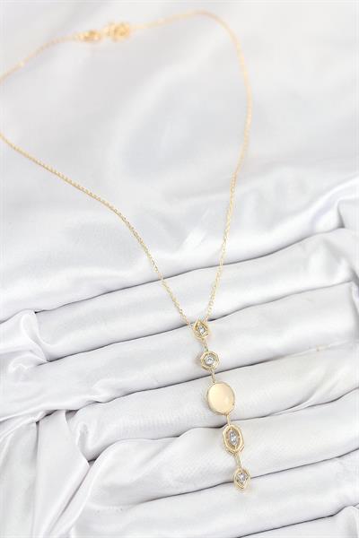 Pirinç Zincir Sarı Gold Renk Zirkon Taşlı Y Kolye – PRT3500EB08844