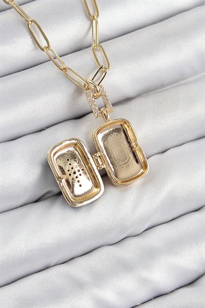 Pirinç Zirkon Taşlı Açılabilir Kutup Yıldızı Model Gold Renk Kadın Kolye – PRT3500EB08164
