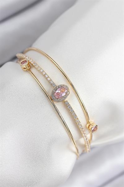 Pirinç Zirkon Taşlı Baget Model Gold Renk Kadın Bileklik – PRT3500EB08791