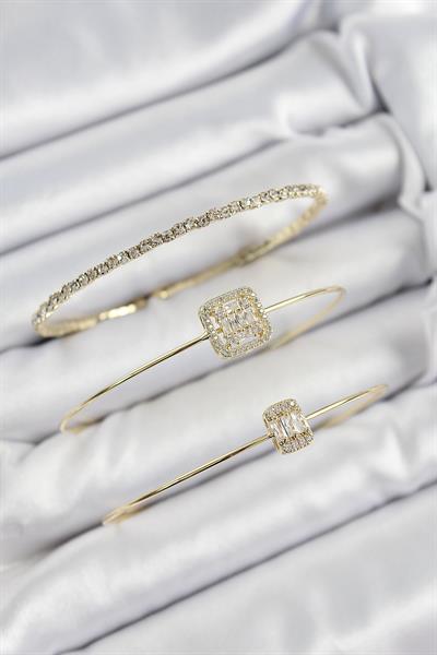 Pirinç Zirkon Taşlı Baget Model Gold Renk Vip 3lü Kadın Bileklik - PRT3500EB07382