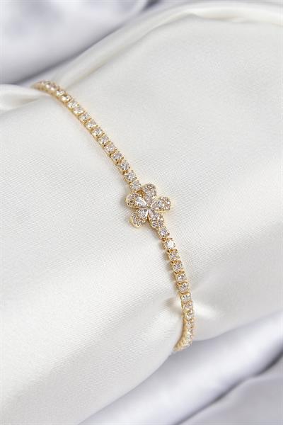 Pirinç Zirkon Taşlı Çiçek Model Gold Renk Kadın Bileklik – PRT3500EB08319