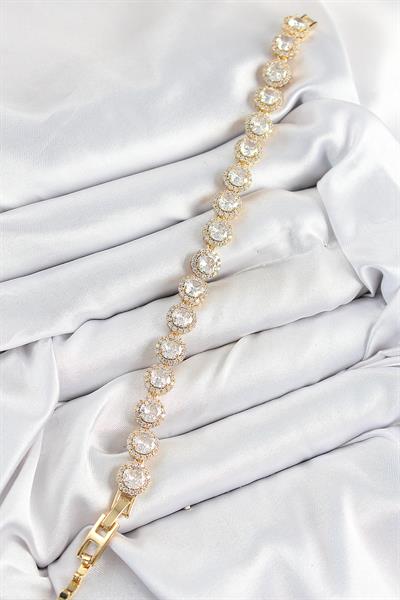 Pirinç Zirkon Taşlı Daire Baget Model Gold Renk VIP Seri Kadın Bileklik – PRT3500EB07866