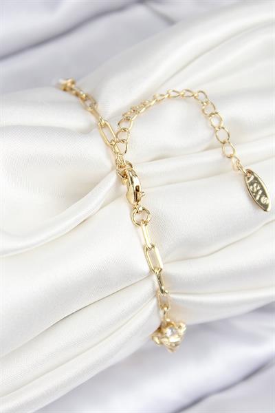 Pirinç Zirkon Taşlı Deniz Kabuğu Model Gold Renk Kadın Bileklik - PRT3500EB08556
