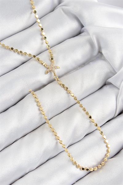 Pirinç Zirkon Taşlı Ezme Zincirli Deniz Yıldızı Model Gold Renk Y Kolye – PRT3500EB08346