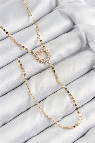 Pirinç Zirkon Taşlı Ezme Zincirli Kalp Model Gold Renk Y Kolye – PRT3500EB08340