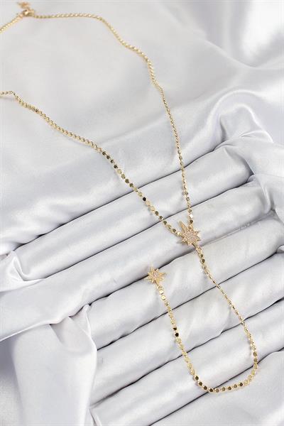Pirinç Zirkon Taşlı Ezme Zincirli Kutup Yıldızı Model Gold Renk Y Kolye – PRT3500EB08342