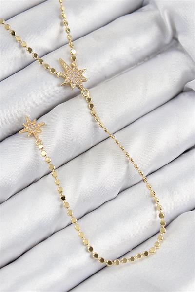 Pirinç Zirkon Taşlı Ezme Zincirli Kutup Yıldızı Model Gold Renk Y Kolye – PRT3500EB08342