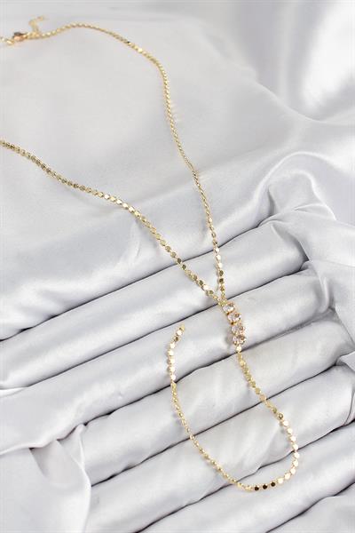 Pirinç Zirkon Taşlı Ezme Zincirli Model Gold Renk Y Kolye – PRT3500EB08344