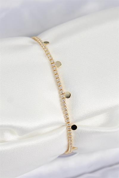Pirinç Zirkon Taşlı Ezme Zincirli Sıralı Model Gold Renk Kadın Bilekilk - PRT3500EB08199