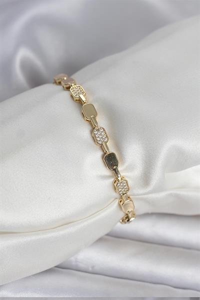 Pirinç Zirkon Taşlı Gold Renk Kadın Bileklik