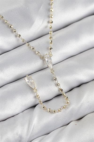 Pirinç Zirkon Taşlı Gold Renk Kadın Y Kolye – PRT3500EB08645