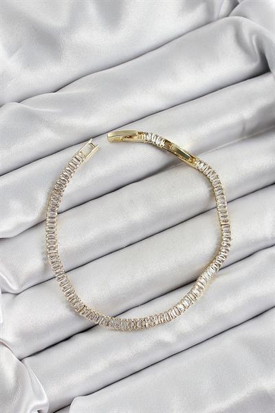 Zirkon Taşlı İnce Su Yolu Kadın Bileklik Gold Renk Pirinç Şık Günlük Klasik Bileklik - PRT3500EB10819