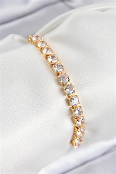 Pirinç Zirkon Taşlı Kare Model Gold Renk Asansörlü Kadın Bileklik – PRT3500EB08578