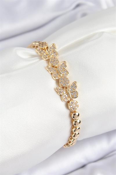 Pirinç Zirkon Taşlı Kelebek Model Gold Renk Kadın Bileklik – PRT3500EB07893