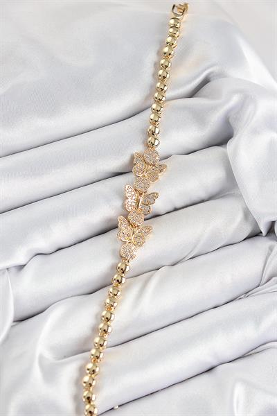 Pirinç Zirkon Taşlı Kelebek Model Gold Renk Kadın Bileklik – PRT3500EB07893