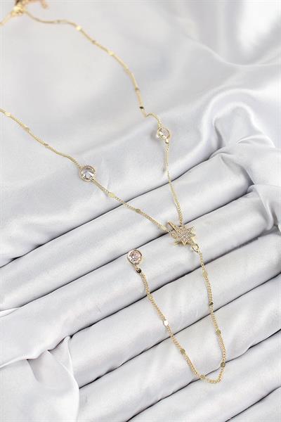 Pirinç Zirkon Taşlı Kutup Yıldızı Model Gold Renk Y Kolye – PRT3500EB08331