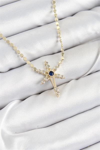 Pirinç Zirkon Taşlı Kutup Yıldızı Model Ezme Zincir Gold Renk Kadın Kolye - PRT3500EB08028