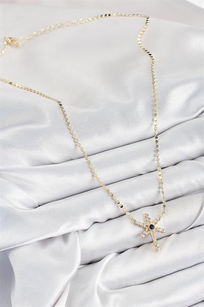 Pirinç Zirkon Taşlı Kutup Yıldızı Model Ezme Zincir Gold Renk Kadın Kolye - PRT3500EB08028