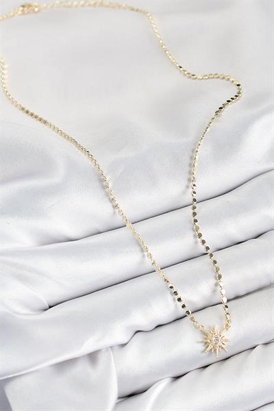 Pirinç Zirkon Taşlı Kutup Yıldızı Model Ezme Zincir Gold Renk Kadın Kolye – PRT3500EB08030
