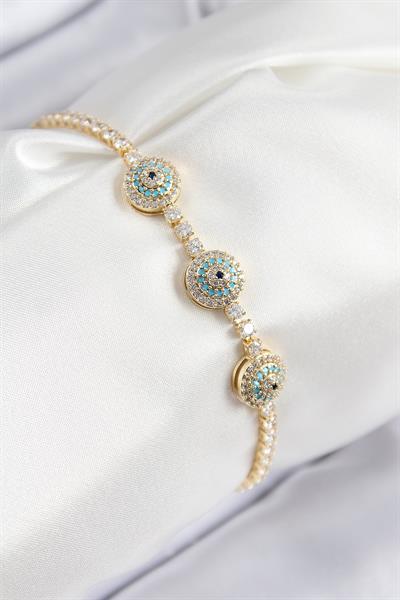 Pirinç Zirkon Taşlı Nazar Model Gold Renk Kadın Bileklik – PRT3500EB08315