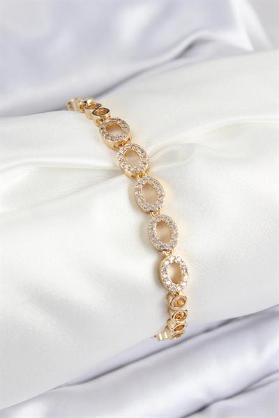 Pirinç Zirkon Taşlı Oval Model Gold Renk Kadın Bileklik – PRT3500EB07895