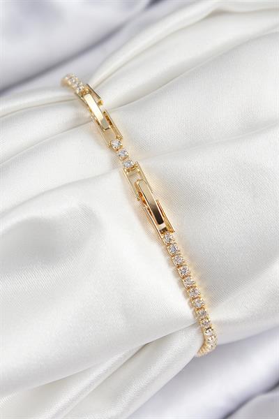 Pirinç Zirkon Taşlı Pembe Kalp Model Gold Renk Kadın Bileklik – PRT3500EB08297