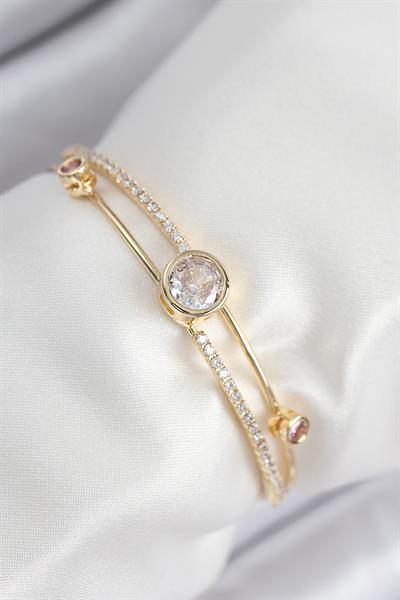 Pirinç Zirkon Taşlı Pırlanta Model Gold Renk Kadın Bileklik – PRT3500EB08807