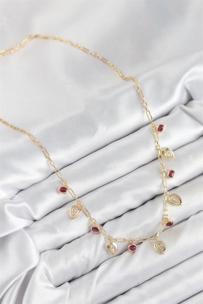 Pirinç Zirkon Taşlı Sallantılı Damla Model Gold Renk Kadın Kolye – PRT3500EB08643